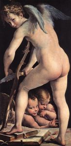 Cupid Carving His Bow by Parmigianino