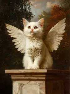 White angelic cat with wings