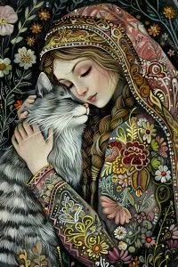 Girl embracing cat