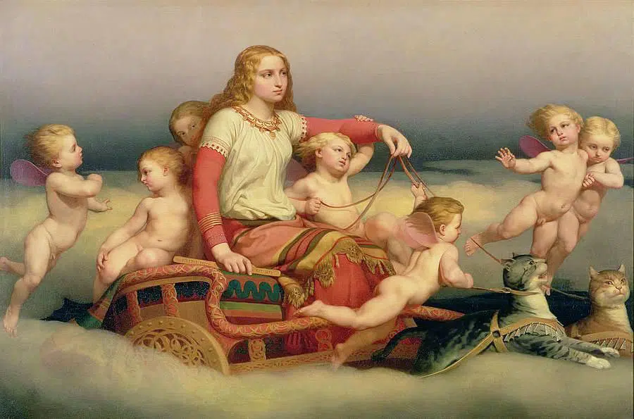 Freyja and cats and angels by Nils Blommér